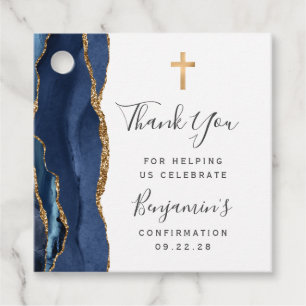 Navy Blue Agate Confirmation Thank You Favour Tags