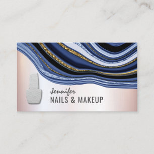Navy blue agate geode chic metallic soft pink nail business card