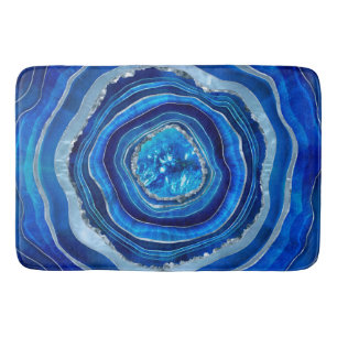 Navy Blue Agate Geode Digital art Bath Mat
