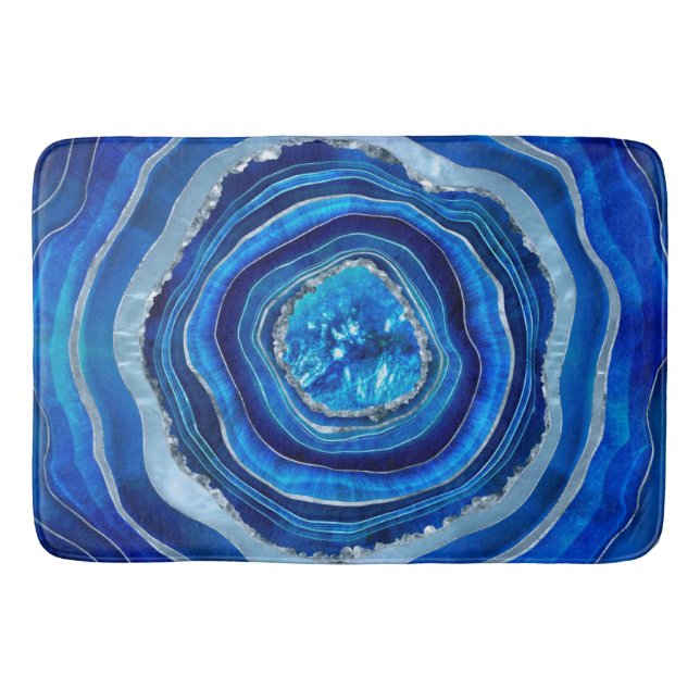 Navy Blue Agate Geode Digital art Bath Mat (Front)