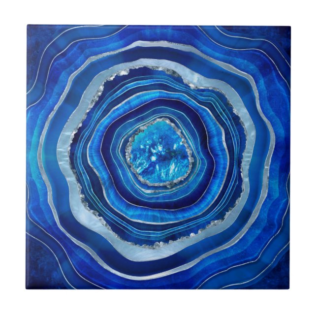 Navy Blue Agate Geode Digital art Tile (Front)