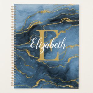 Navy Blue Agate Geode Monogram Planner