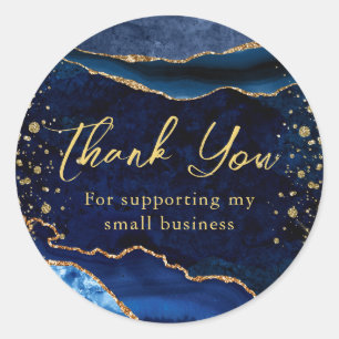 Navy Blue Agate Gold Glitter Small Business Classic Round Sticker