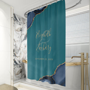 Navy Blue Agate Gold Teal Personalized Wedding