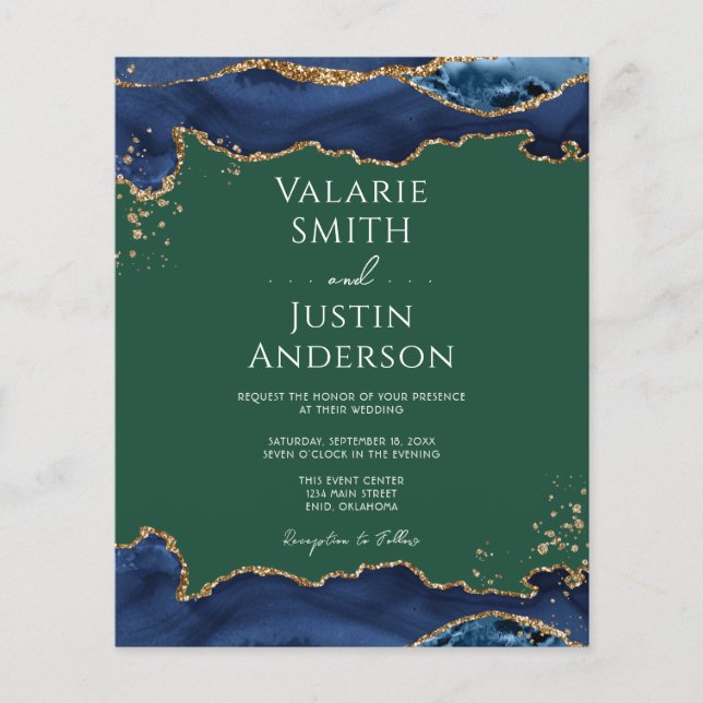 Navy Blue Agate Green Wedding Flyer (Front)