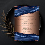 Navy blue agate marble rose gold luxury wedding invitation<br><div class="desc">A modern and trendy wedding invitation. Blue and rose gold agate,  marble stone background. Personalize and add your names and the details.</div>