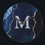 Navy Blue Agate Personalized Monogram Acrylic Large Clock<br><div class="desc">Personalize this Navy Blue Agate Acrylic Wall Clock and add custom text to the design.</div>