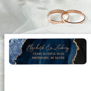 Navy Blue Agate Script Wedding Return Address