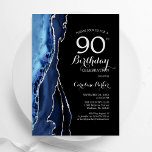 Navy Blue Agate Silver Black 90th Birthday Invitation<br><div class="desc">Navy blue,  black and silver agate 90th birthday party invitation. Elegant modern design featuring royal blue watercolor agate marble geode background,  faux glitter silver and typography script font. Trendy invite card perfect for a stylish women's bday celebration. Printed Zazzle invitations or instant download digital printable template.</div>