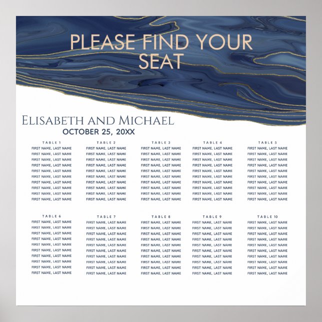 Navy blue agate simple romantic elegant poster (Front)