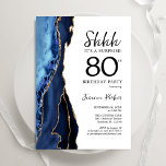 Navy Blue Agate White Gold Surprise 80th Birthday Invitation<br><div class="desc">Navy blue,  white and gold agate surprise 80th birthday party invitation. Elegant modern design featuring royal blue watercolor agate marble geode background,  faux glitter gold and typography script font. Trendy invite card perfect for a stylish women's bday celebration. Printed Zazzle invitations or instant download digital printable template.</div>