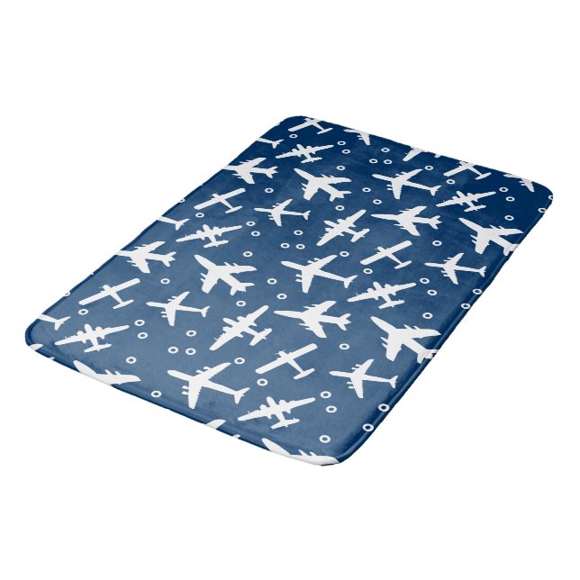 Navy Blue Aircraft Pattern Bath Mat (Angled)