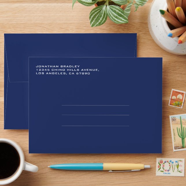 Navy Blue All Caps Full Name Office Envelope (Desk)