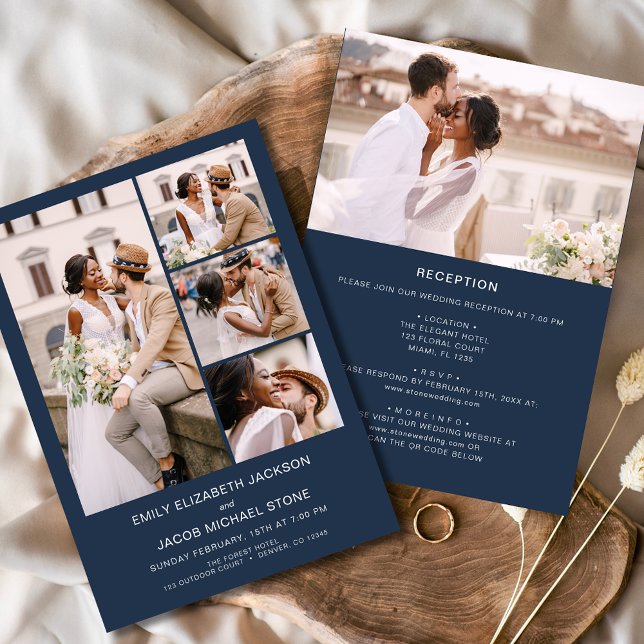 Navy Blue All In One Minimalist Photo Wedding Invitation (Creator Uploaded)