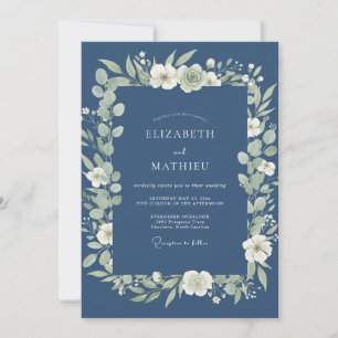 Navy Blue Alluring Nature Wedding Invitation