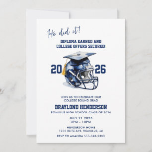 Navy Blue American Football Graduation Party Invitation