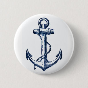 Navy Blue Anchor 2 Inch Round Button