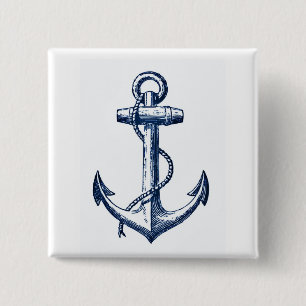 Navy Blue Anchor 2 Inch Square Button