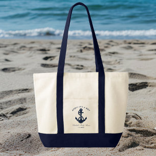 Navy Blue Anchor Baby Shower Personalized Tote Bag