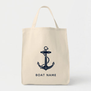 Navy Blue Anchor Boat Name Custom Tote Bag