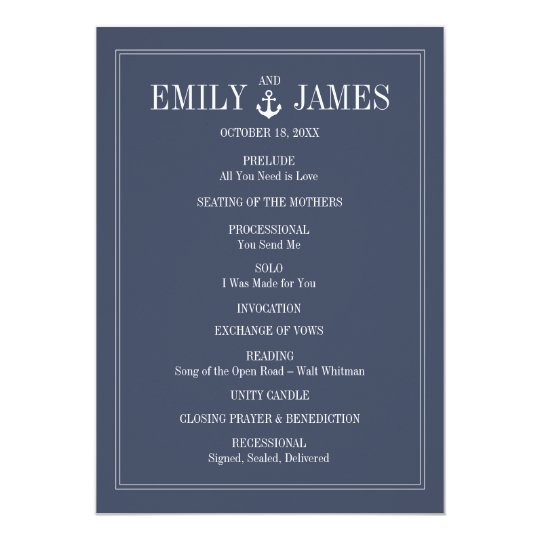 Navy Blue Anchor By The Sea Wedding Programs