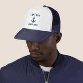 Navy Blue Anchor Captain Add Name or Boat Name Trucker Hat (In Situ)