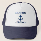 Navy Blue Anchor Captain Add Name or Boat Name Trucker Hat (Front)