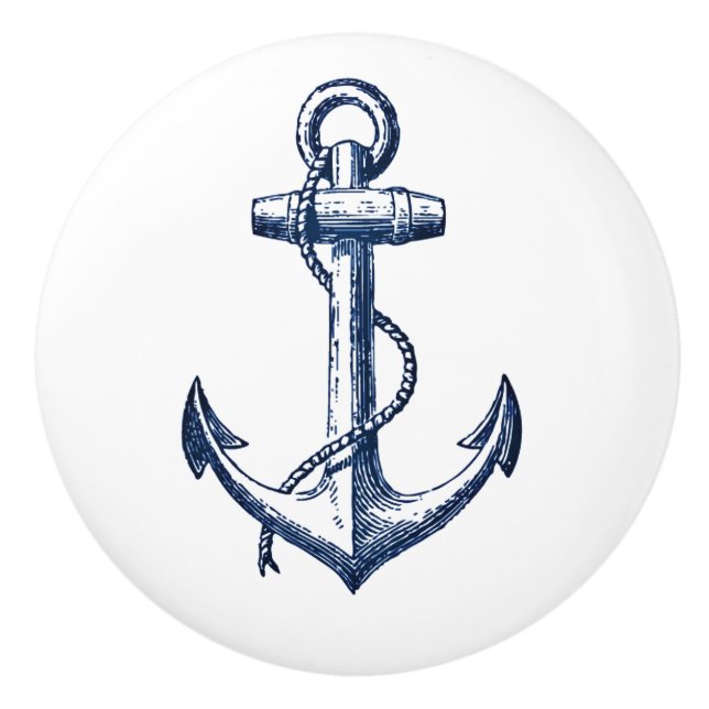 Navy Blue Anchor Ceramic Knob (Front)