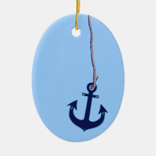 navy blue anchor ceramic ornament (Front)