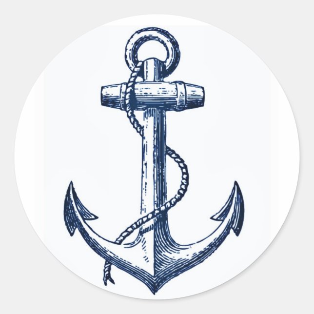 Navy Blue Anchor Classic Round Sticker (Front)