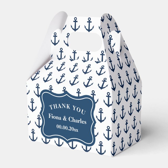 Navy blue anchor custom nautical wedding party favor box (Front Side)