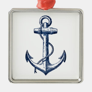Navy Blue Anchor Metal Ornament