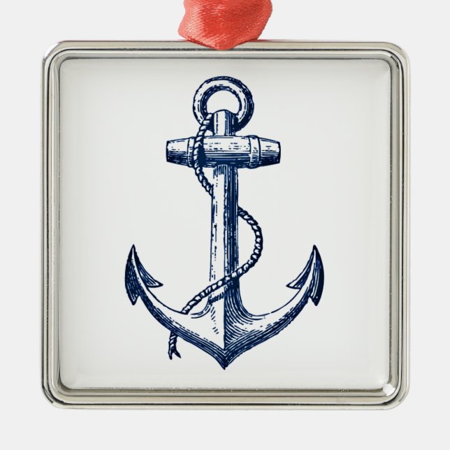 Navy Blue Anchor Metal Ornament (Front)
