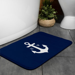 Navy Blue Anchor Monogram Bath Mat