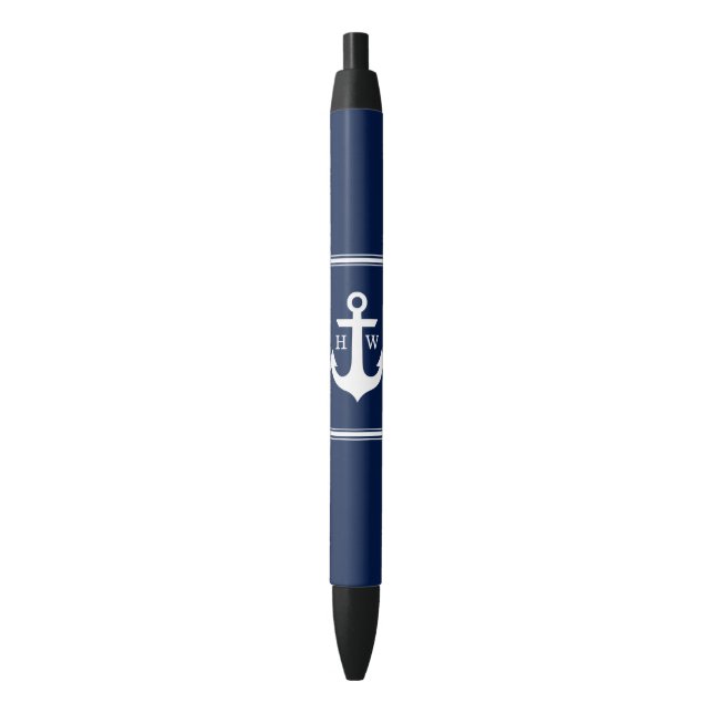 Navy Blue Anchor Monogrammed Blue Ink Pen (Front Vertical)
