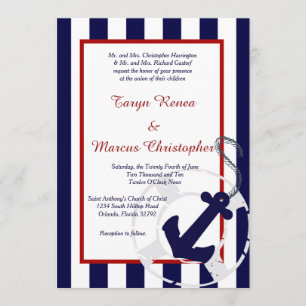 Navy Blue Anchor Nautical 5x7 Wedding Invitation