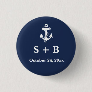 Navy Blue Anchor Nautical Beach Ocean Wedding 1 Inch Round Button