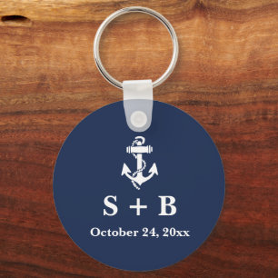 Navy Blue Anchor Nautical Beach Ocean Wedding Keychain