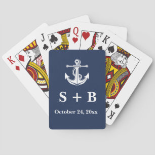 Navy Blue Anchor Nautical Beach Ocean Wedding  Playing Cards