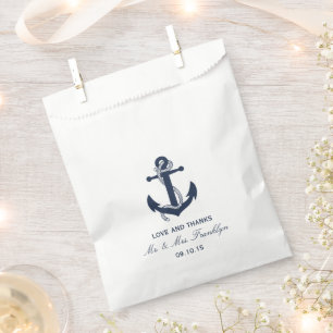 Navy Blue Anchor Nautical Beach Wedding Favour Bag