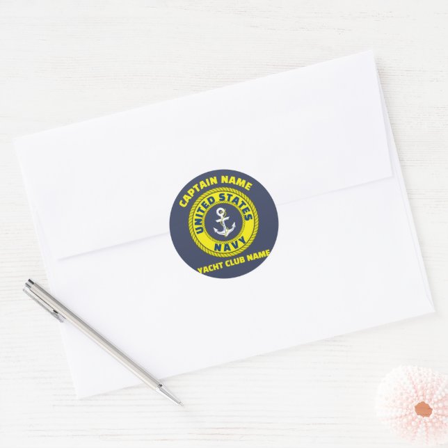 Navy blue Anchor nautical captain sailing summer  Classic Round Sticker (Envelope)