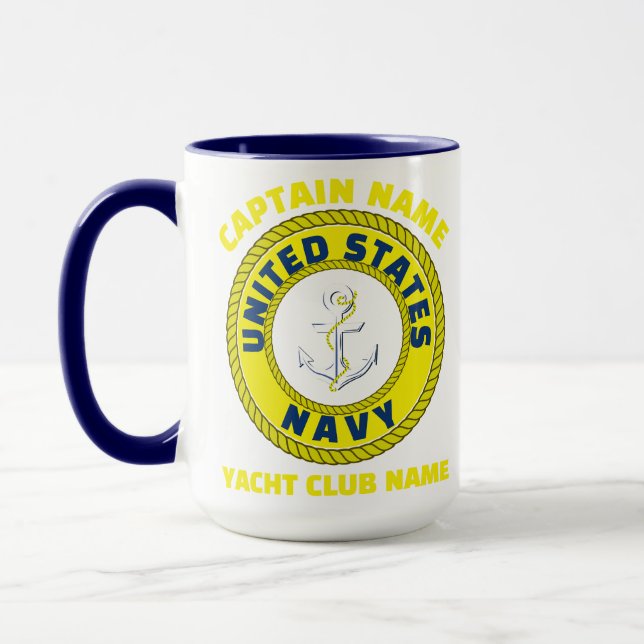 Navy blue Anchor nautical captain sailing summer  Mug (Left)