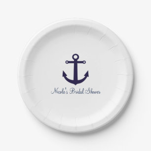 Navy Blue Anchor Nautical Elegant Party Plates