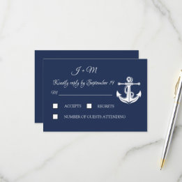 Navy Blue Anchor Nautical Elegant Summer RSVP Card