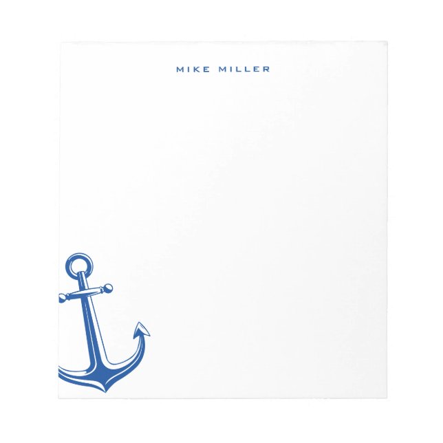 Navy Blue Anchor, Nautical Personalized Notepad (Front)