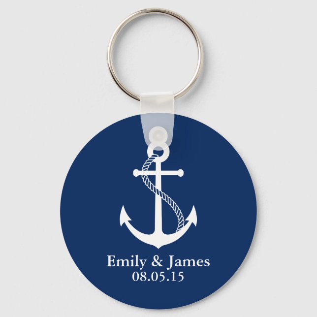 Navy Blue Anchor Nautical Wedding Favour Keychain (Front)