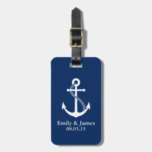 Navy Blue Anchor Nautical Wedding Favour Luggage Tag