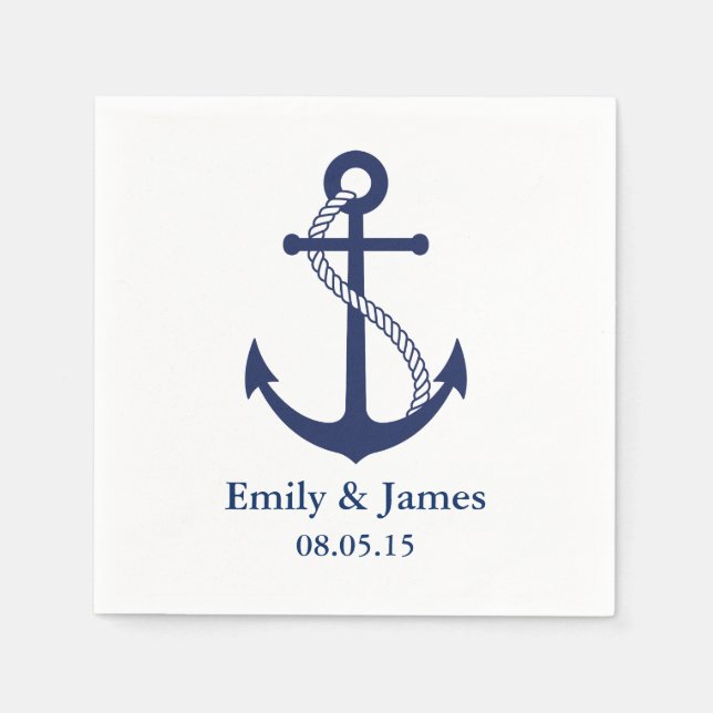Navy Blue Anchor Nautical Wedding Napkin (Front)