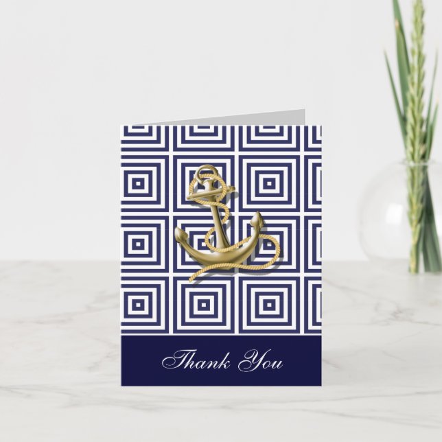 Navy Blue anchor nautical wedding thank you Card (Front)