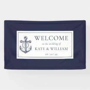 Navy Blue Anchor Nautical Wedding Welcome Banner
